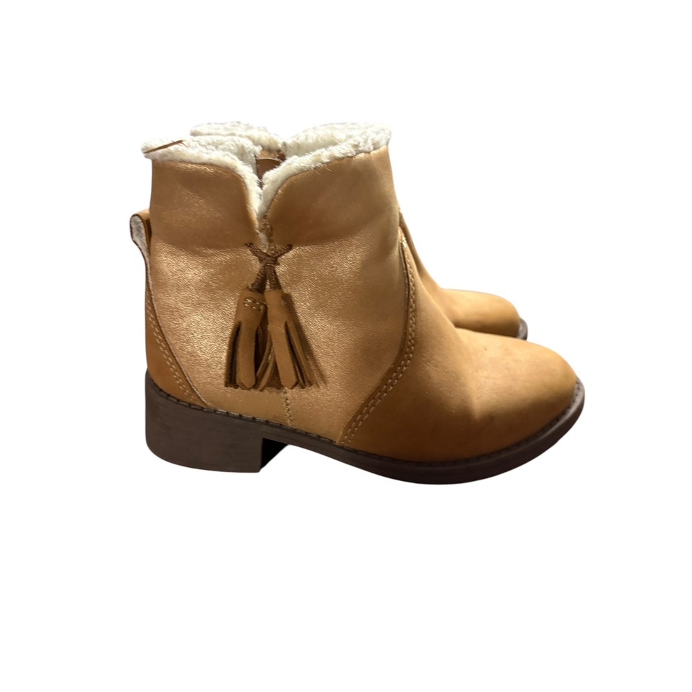 OshKosh B'gosh Alena Tan Gold Metallic Faux‎ Fur Tassel Ankle Boots Kids 9M